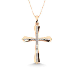 Diamond 1/6 Ct.Tw. Round and Baguette Cut Cross Pendant in 10K White Gold - Larson Jewelers