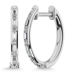 Diamond 1/4 Ct.Tw. Round and Baguette Cut Hoop Earrings in 10K White Gold - Larson Jewelers