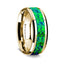 14K Yellow Gold Polished Beveled Edges Wedding Ring with Emerald Green and Sapphire Blue Opal Inlay - 8 mm - Larson Jewelers