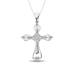 14K White Gold 1/8 Ct.Tw. Diamond Cross Pendant - Larson Jewelers