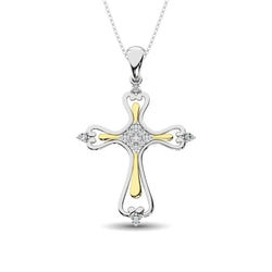 14K Two Tone 1/8 Ct.Tw. Diamond Cross Pendant - Larson Jewelers