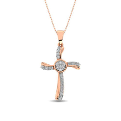 14K Rose Gold 1/5 Ct.Tw. Diamond Cross Pendant - Larson Jewelers