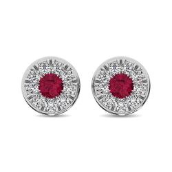 14K White Gold Diamond 1/4 Ct.Tw. and Ruby Stud - Larson Jewelers