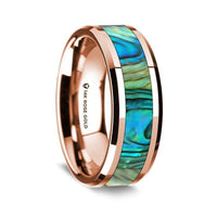 14K Rose Gold Polished Beveled Edges Wedding Ring with Mother of Pearl Inlay - 8 mm - Larson Jewelers