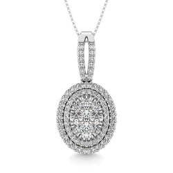 Diamond 1 3/4 Ct.Tw. Oval Shape Cluster Pendant in 14K White Gold - Larson Jewelers