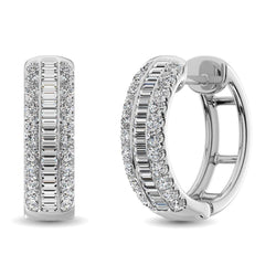 14K White Gold Round and Baguette Diamond 1/2 Ct.Tw. Hoop Earrings - Larson Jewelers