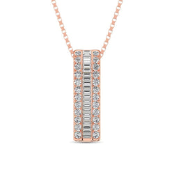 14K Rose Gold Round and Baguette Diamond 1/3 Ct.Tw. Drop Bar Pendant - Larson Jewelers