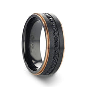 ASTRO Flat Brushed Black Titanium Ring with Rose Gold Plated Edge and Black Sapphire Settings All Around - 8mm - Larson Jewelers