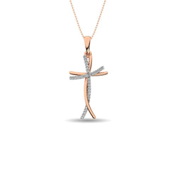 Diamond Cross Pendant 1/10 ct tw in 10K Rose Gold - Larson Jewelers