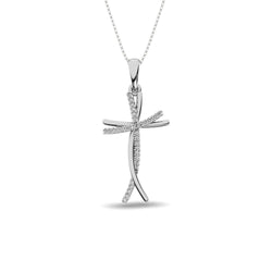 Diamond Cross Pendant 1/10 ct tw in 10K White Gold - Larson Jewelers