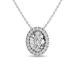 Diamond 1/2 ct tw Oval Shape Cluster Pendant in 14K White Gold - Larson Jewelers