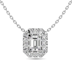 Diamond Emerald Cut Single Halo Pendant 1/4 ct tw in 14K White Gold - Larson Jewelers