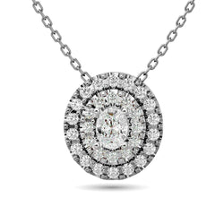 Diamond Oval Cut Double Halo Pendant 3/8 ct tw in 14K White Gold - Larson Jewelers