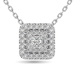 Diamond Princess Cut Double Halo Pendant 3/8 ct tw in 14K White Gold - Larson Jewelers