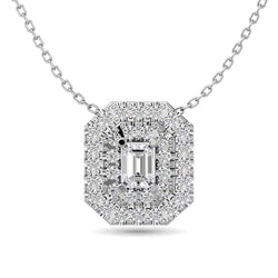 Diamond Emerald Cut Double Halo Pendant 3/8 ct tw in 14K White Gold - Larson Jewelers