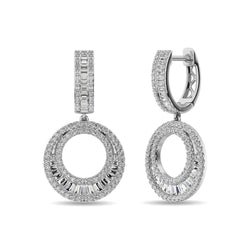 Diamond 1 Ct.Tw. Round and Baguette Hoop Earrings in 14K White Gold - Larson Jewelers