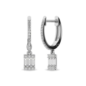 Diamond 1/3 Ct.Tw. Round and Baguette Hoop Earrings in 14K White Gold - Larson Jewelers