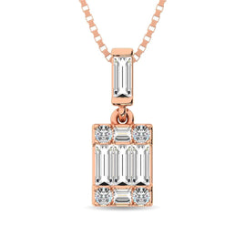 Diamond 1/6 Ct.Tw. Round and Baguette Fashion Pendant in 14K Rose Gold - Larson Jewelers