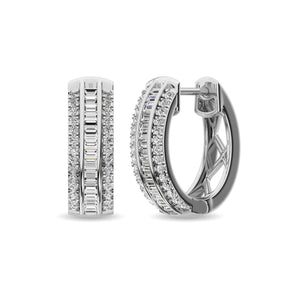 Diamond 1/3 Ct.Tw. Round and Baguette Hoop Earrings in 10K White Gold - Larson Jewelers