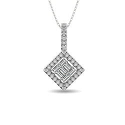 Diamond 1/3 Ct.Tw. Round and Baguette Fashion Pendant in 14K White Gold - Larson Jewelers