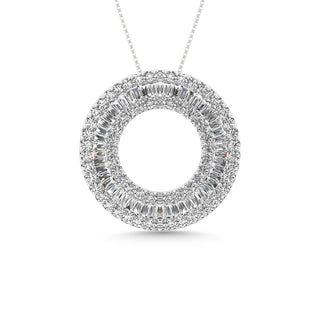 Diamond 1 Ct.Tw. Circle Round and Straight Baguette Fashion Pendant in 14K White Gold - Larson Jewelers