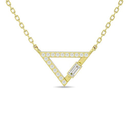 Diamond 1/6 ct tw Round and Baguette Tringle Necklace in 10K Yellow Gold - Larson Jewelers