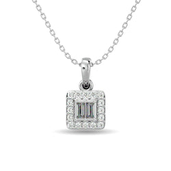 Diamond 1/8 Ct.Tw. Round and Baguette Fashion Pendant in 10K White Gold - Larson Jewelers