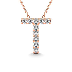 Diamond 1/10 Ct.Tw. Letter T Pendant in 14K Rose Gold" - Larson Jewelers