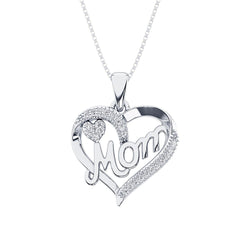 Sterling Silver 1/20 Ct.Tw. Diamond Heart MOM Pendant - Larson Jewelers