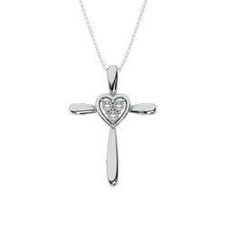 Sterling Silver 1/50 Ct.Tw. Diamond Cross with Heart Necklace - Larson Jewelers