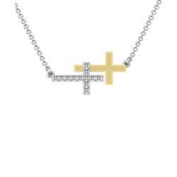 10K Two Tone Gold 1/6 Ct.Tw. Diamond Duel Cross Necklace