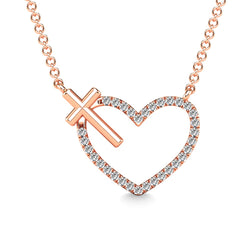 10K Rose Gold Diamond 1/10 Ct.Tw. Heart and Cross Pendant - Larson Jewelers