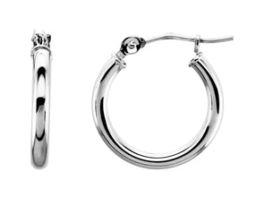 14K White Tube 15mm Hoop Earrings