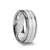 CARLTON Flat White Tungsten Wedding Band with Dual Coin Edge Center by Triton Rings - 9mm - Larson Jewelers