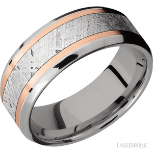 Titanium with Polish , Polish Finish and 14K Rose Gold Inlay - 8MM - Larson Jewelers