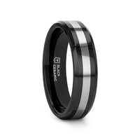 ASTADI Polished Black Beveled Ceramic with Tungsten Inlay - 6mm & 8mm (Limited Stock) - Larson Jewelers