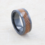 BOURBON Black Zirconium Ring with Whiskey Barrel Wood Inlay and Black Sapphires - 8mm