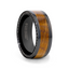 BOURBON Black Zirconium Ring with Whiskey Barrel Wood Inlay and Black Sapphires - 8mm