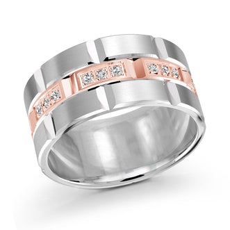 14K White Gold with 14K Rose Gold and Inlaid Diamonds Ring from the Executif Collection by Malo