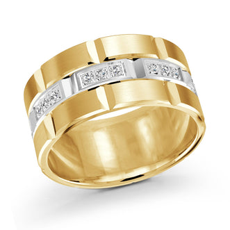 14K Yellow Gold with 14K White Gold and Inlaid Diamonds Ring from the Executif Collection by Malo