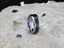 KILAUEA Men’s Polished Tungsten Wedding Band with Black & Gray Lava Rock Stone Inlay & Polished Beveled Edges - 8mm