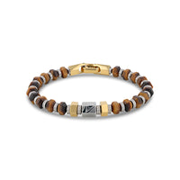 Hexagonal Tiger Eye Stone and Damascus Steel Bead Bracelet With Stainless Steel