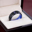 RIGEL Flat Beveled Edges Black Tungsten Ring with Brushed Center and Vibrant Blue Ceramic Inside - 6mm & 8mm