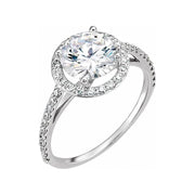 VIVIENNE Pavé Halo Four Prong Solitaire Lab Diamond Engagement Ring in 14K White Gold