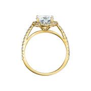 VIVIENNE Pavé Halo Four Prong Solitaire Lab Diamond Engagement Ring in 14K Yellow Gold