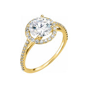 VIVIENNE Pavé Halo Four Prong Solitaire Lab Diamond Engagement Ring in 14K Yellow Gold