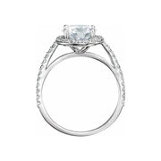 VIVIENNE Pavé Halo Four Prong Solitaire Lab Diamond Engagement Ring in 18K White Gold