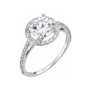 VIVIENNE Pavé Halo Four Prong Solitaire Lab Diamond Engagement Ring in 18K White Gold