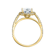 VIVIENNE Pavé Halo Four Prong Solitaire Lab Diamond Engagement Ring in 18K Yellow Gold