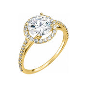 VIVIENNE Pavé Halo Four Prong Solitaire Lab Diamond Engagement Ring in 18K Yellow Gold